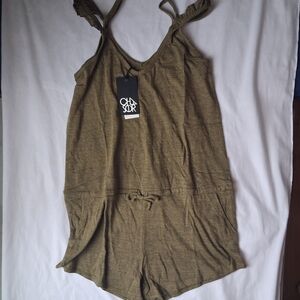 NWT Chaser Olive Green Romper Womens Cute Outfit Soft ruffles